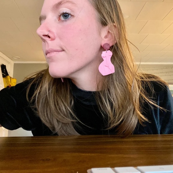 Handmade Clay Earrings | Forms of a Woman Silhouette | Pink and Purple - Picture 6 of 8